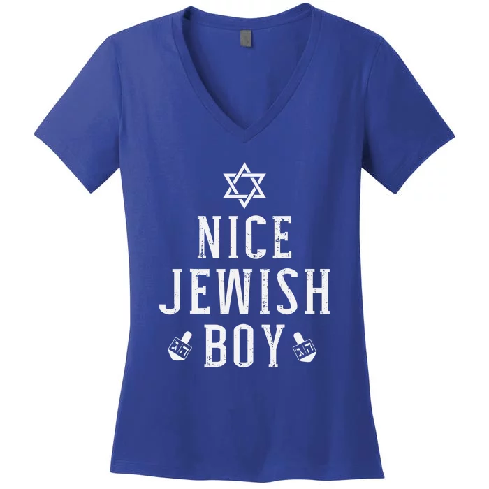 Nice Jewish Boy With Dreidel For Hanukkah Funny Menorah Women's V-Neck T-Shirt