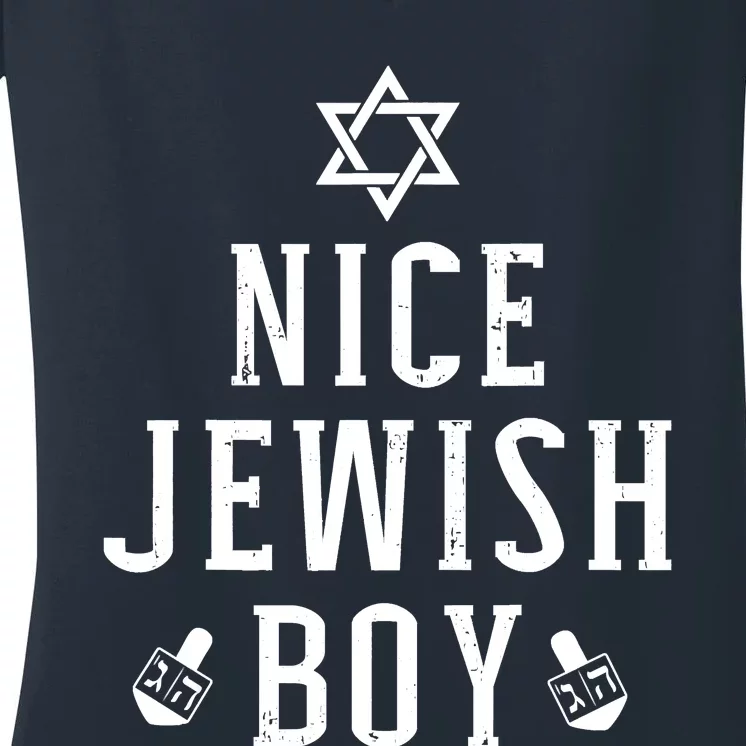 Nice Jewish Boy With Dreidel For Hanukkah Or Bar Mitzvah Women's V-Neck T-Shirt