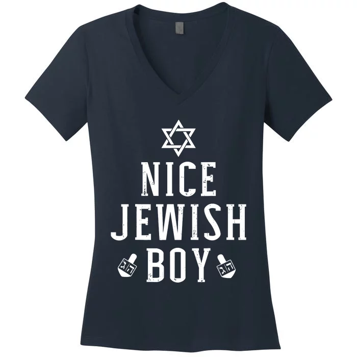 Nice Jewish Boy With Dreidel For Hanukkah Or Bar Mitzvah Women's V-Neck T-Shirt