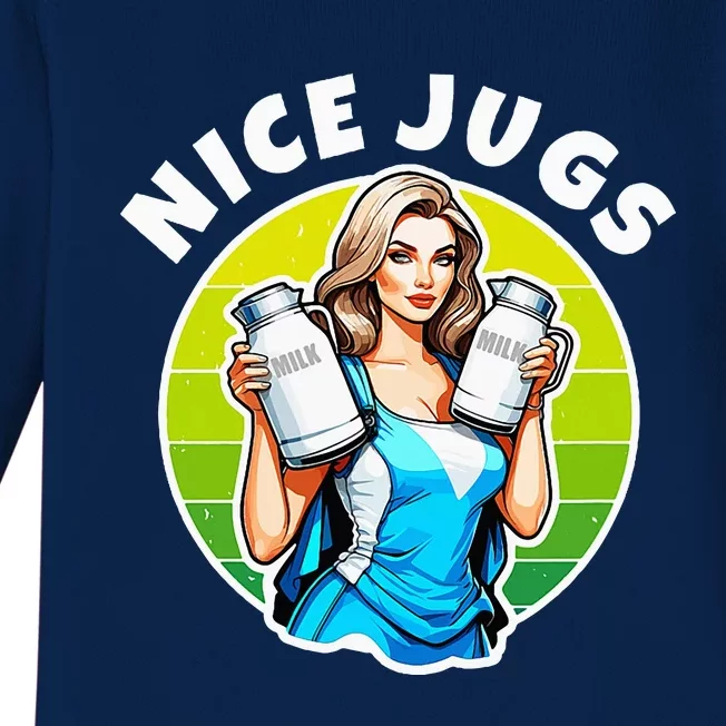 Nice Jugs. Cheerleader Milkmaid. Pitcher Holding Fun Baby Long Sleeve Bodysuit