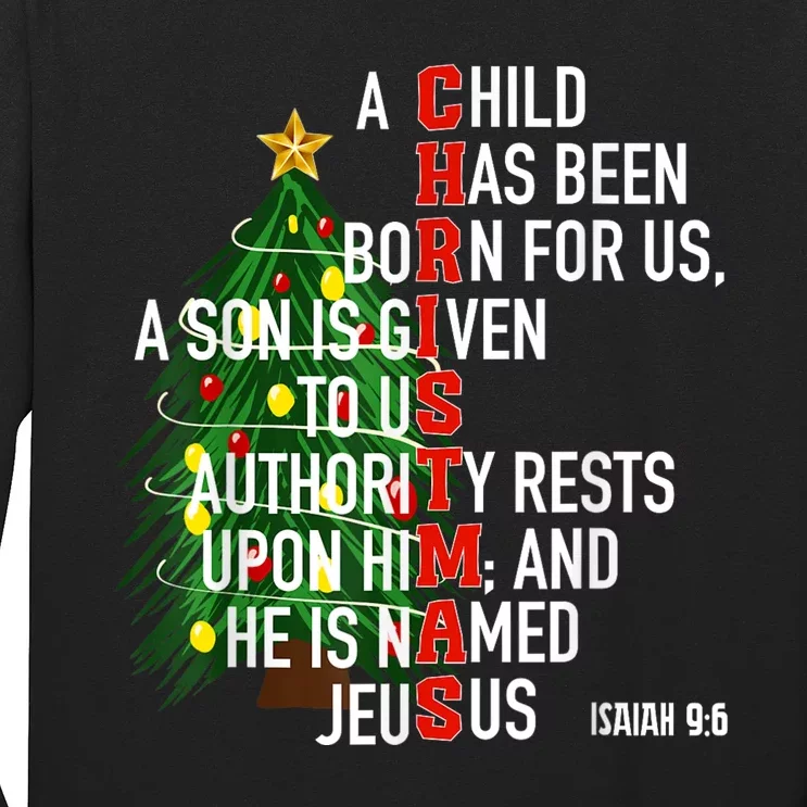 Nativity Jesus Christian Bible Verse Christmas Tree Lights Long Sleeve Shirt