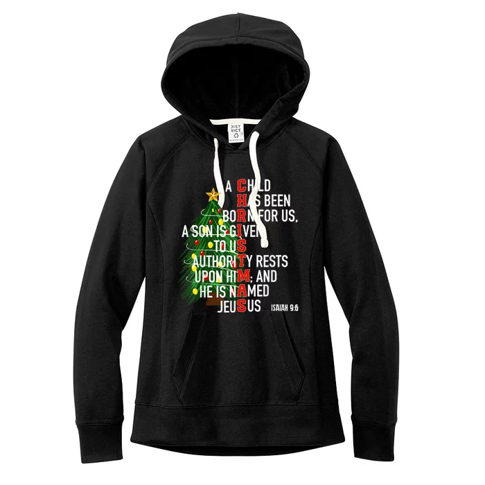 Nativity Jesus Christian Bible Verse Christmas Tree Lights Women's Fleece Hoodie