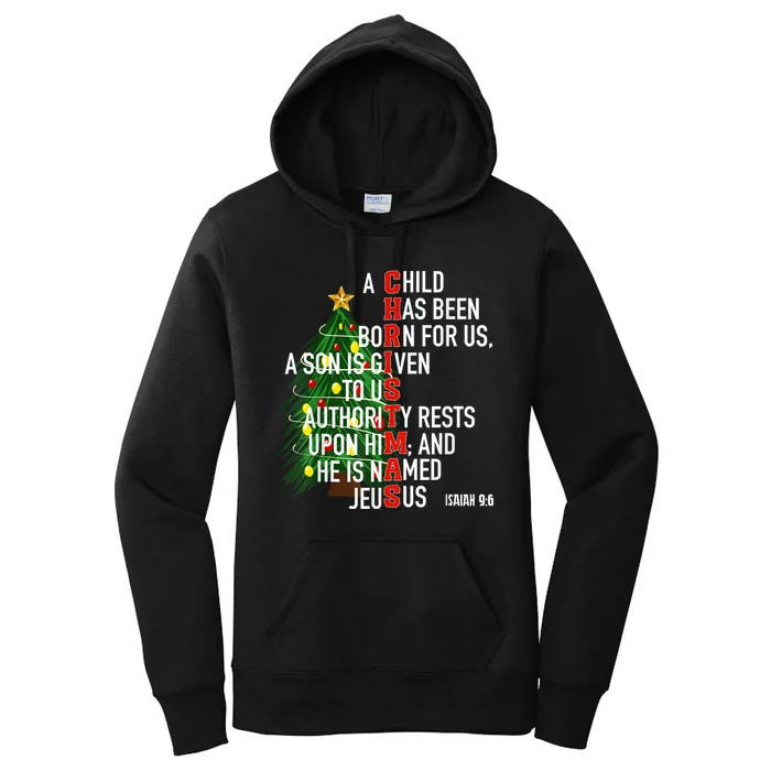 Nativity Jesus Christian Bible Verse Christmas Tree Lights Women's Pullover Hoodie