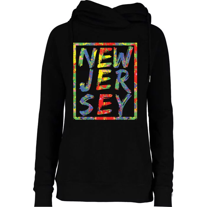 New Jersey Colorful Box State Pride Rainbow Gift New Jersey Womens Funnel Neck Pullover Hood