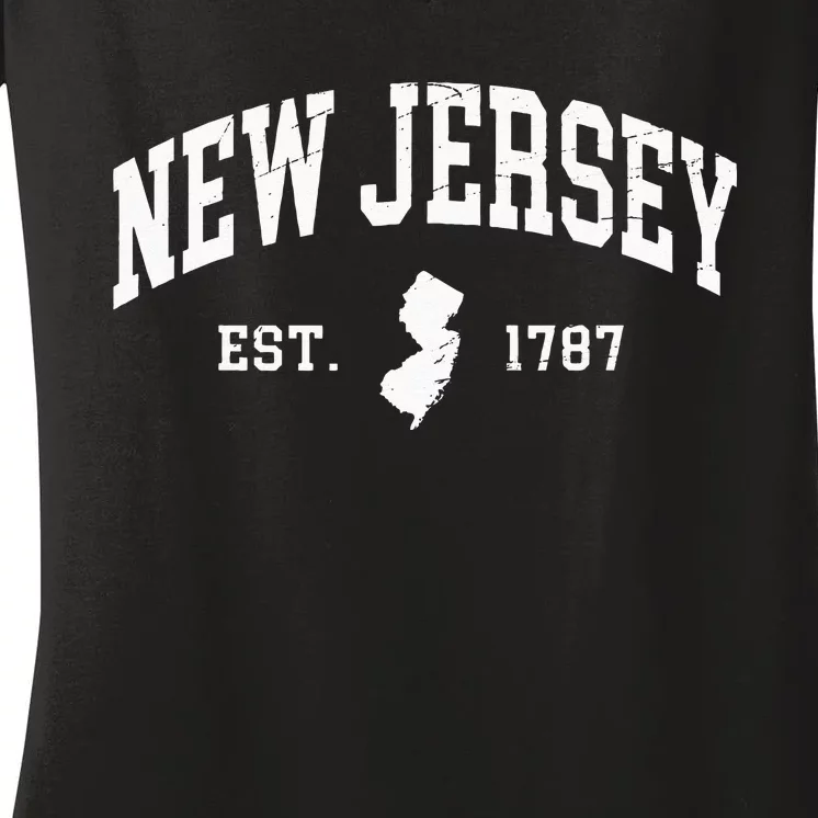 New Jersey Est 1787 Distressed Worn Women's V-Neck T-Shirt