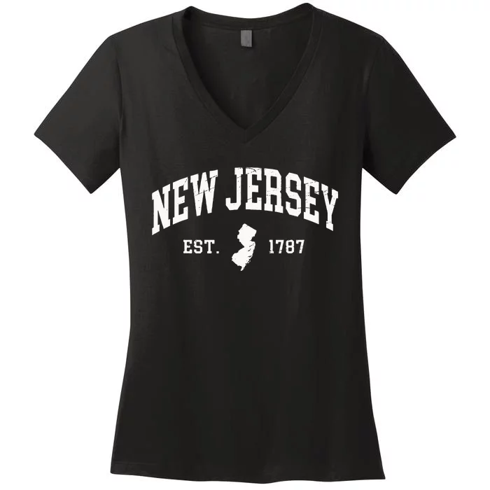 New Jersey Est 1787 Distressed Worn Women's V-Neck T-Shirt