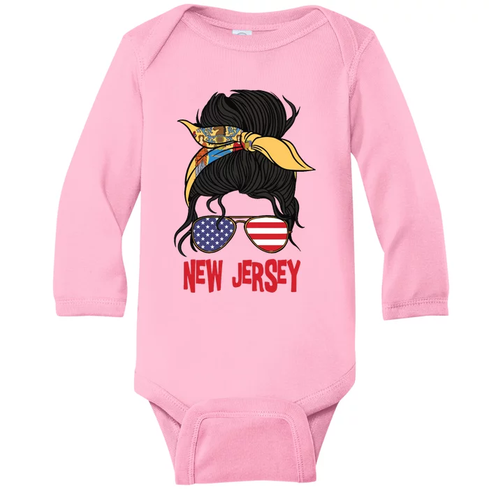 New Jersey For Girl New Jersey Proud State Flag For Women Baby Long Sleeve Bodysuit