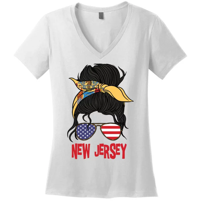 New Jersey For Girl New Jersey Proud State Flag For Women Women's V-Neck T-Shirt