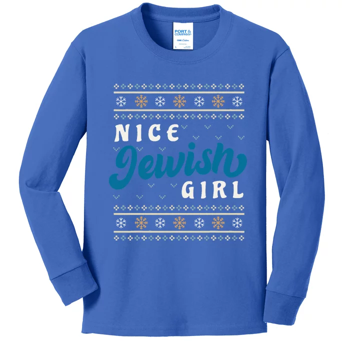 Nice Jewish Funny Ugly Hanukkah Sweater Kids Long Sleeve Shirt