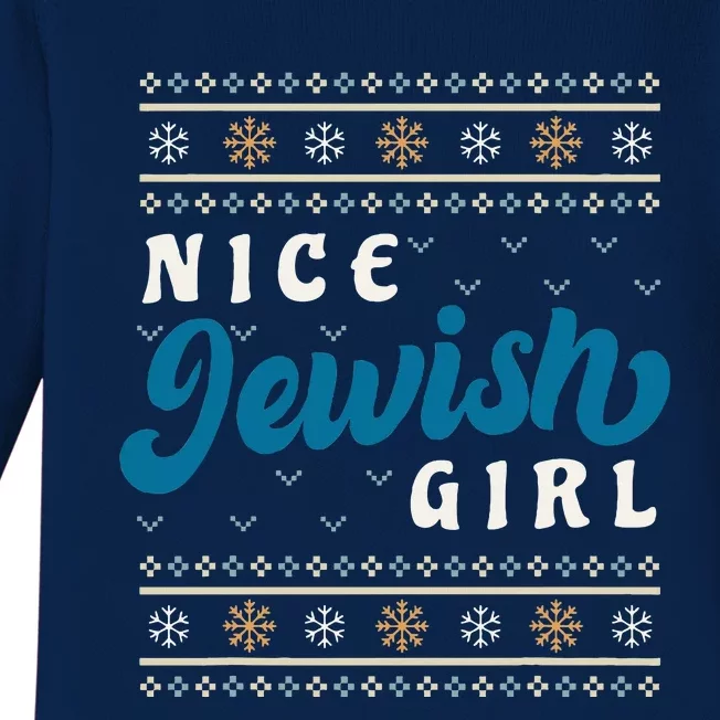 Nice Jewish Funny Ugly Hanukkah Sweater Baby Long Sleeve Bodysuit