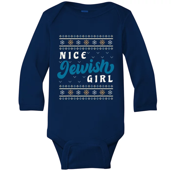 Nice Jewish Funny Ugly Hanukkah Sweater Baby Long Sleeve Bodysuit