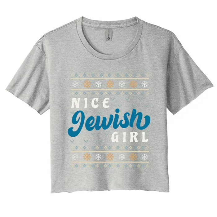 Nice Jewish Funny Ugly Hanukkah Sweater Women's Crop Top Tee