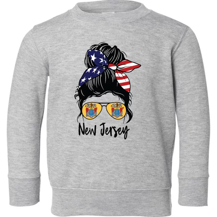 New Jersey Girl New Jersey Flag State Girlfriend Messy Bun Toddler Sweatshirt