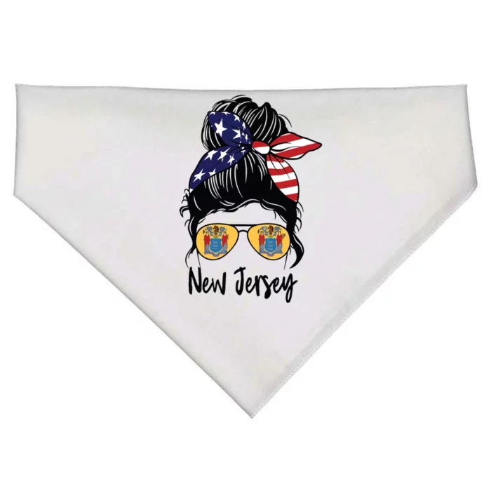 New Jersey Girl New Jersey Flag State Girlfriend Messy Bun USA-Made Doggie Bandana