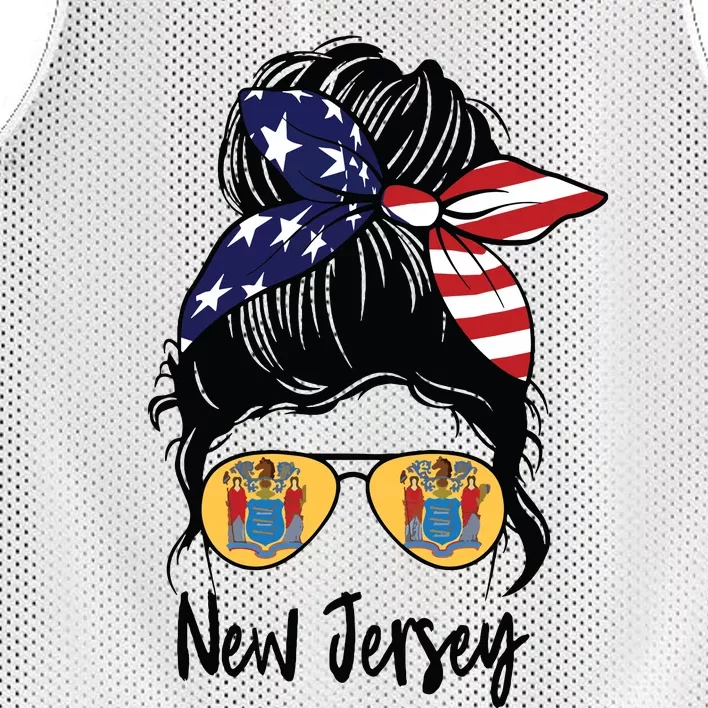 New Jersey Girl New Jersey Flag State Girlfriend Messy Bun Mesh Reversible Basketball Jersey Tank