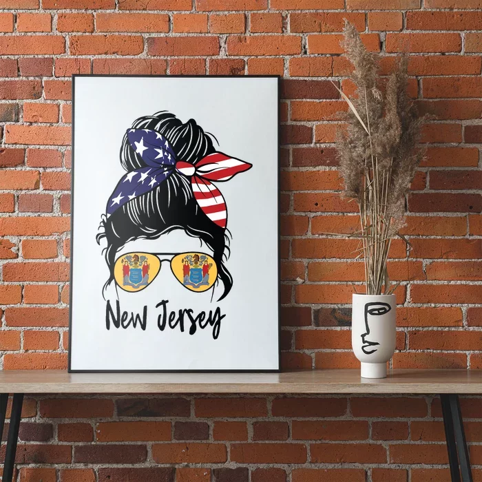 New Jersey Girl New Jersey Flag State Girlfriend Messy Bun Poster