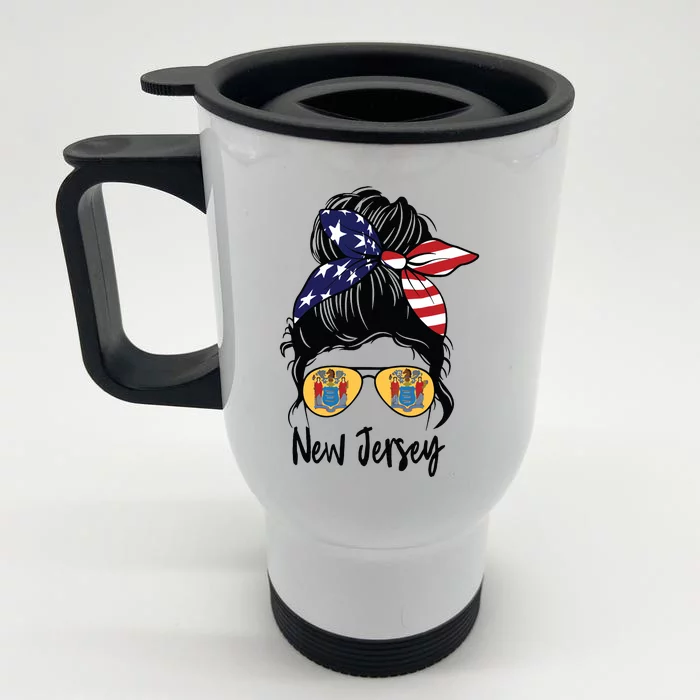 New Jersey Girl New Jersey Flag State Girlfriend Messy Bun Front & Back Stainless Steel Travel Mug