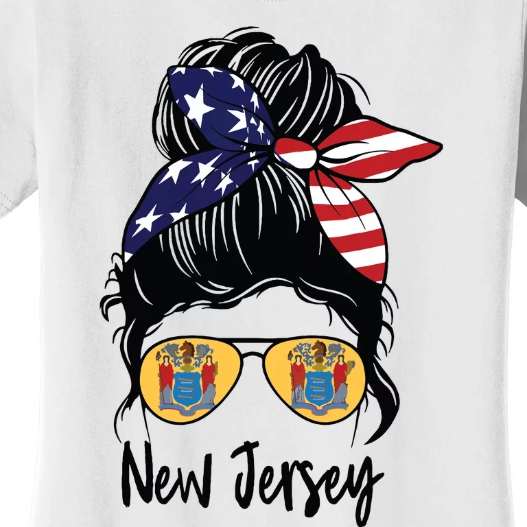 New Jersey Girl New Jersey Flag State Girlfriend Messy Bun Women's T-Shirt