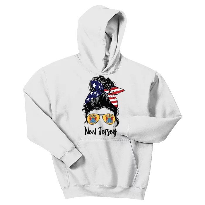 New Jersey Girl New Jersey Flag State Girlfriend Messy Bun Kids Hoodie