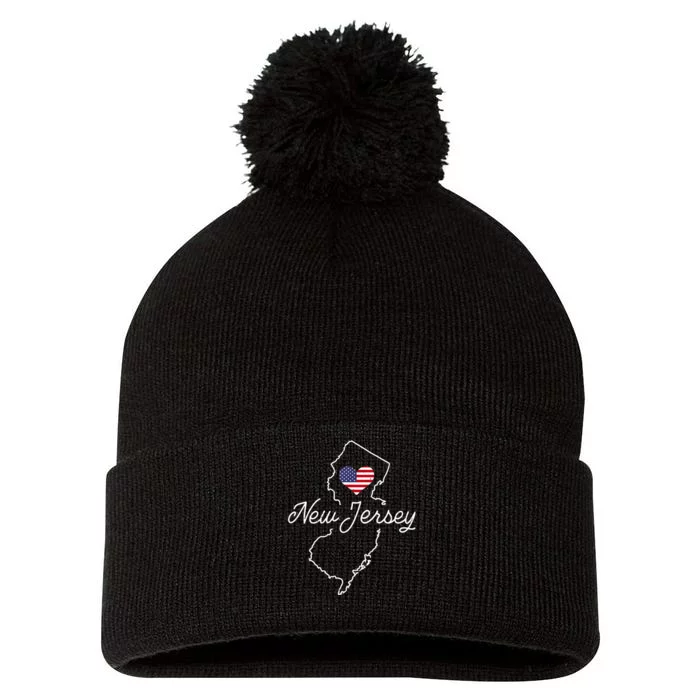 New Jersey Lover Love Nj State Flag New Jersey Pom Pom 12in Knit Beanie