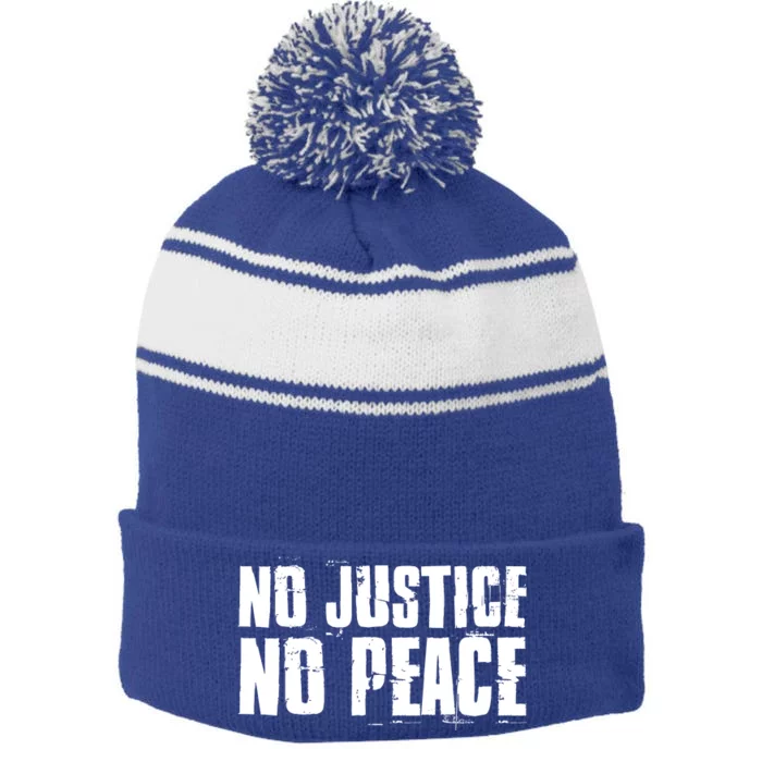 No Justice No Peace Black Lives Matter Pride Protest Gift Stripe Pom Pom Beanie