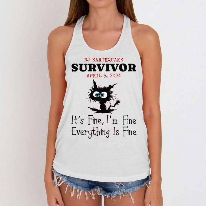 New Jersey Nj Earthquake Survivor IM Fine Everythings Fine Women's Knotted Racerback Tank