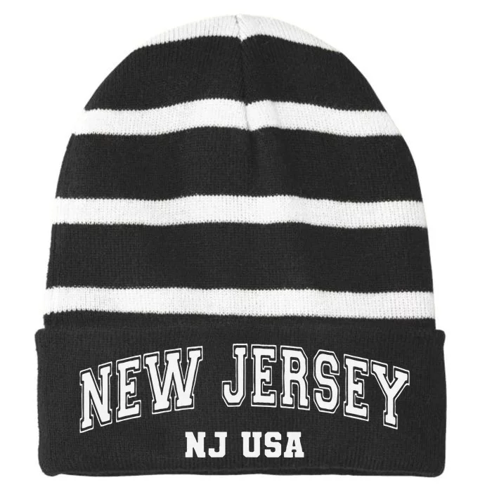 New Jersey Striped Beanie with Solid Band