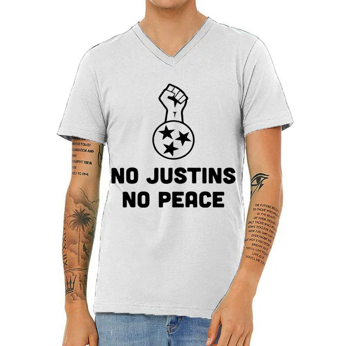 No Justins No Peace Tennessee Three V-Neck T-Shirt