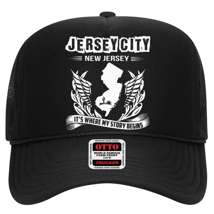 New Jersey Nj State Classic City Where My Story Begins High Crown Mesh Trucker Hat