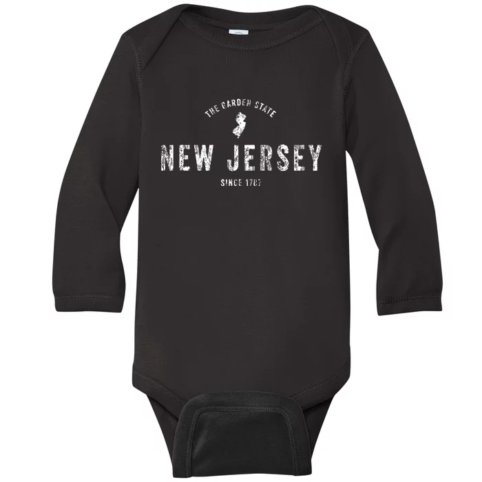 New Jersey T Vintage Sports Design Retro Nj Baby Long Sleeve Bodysuit