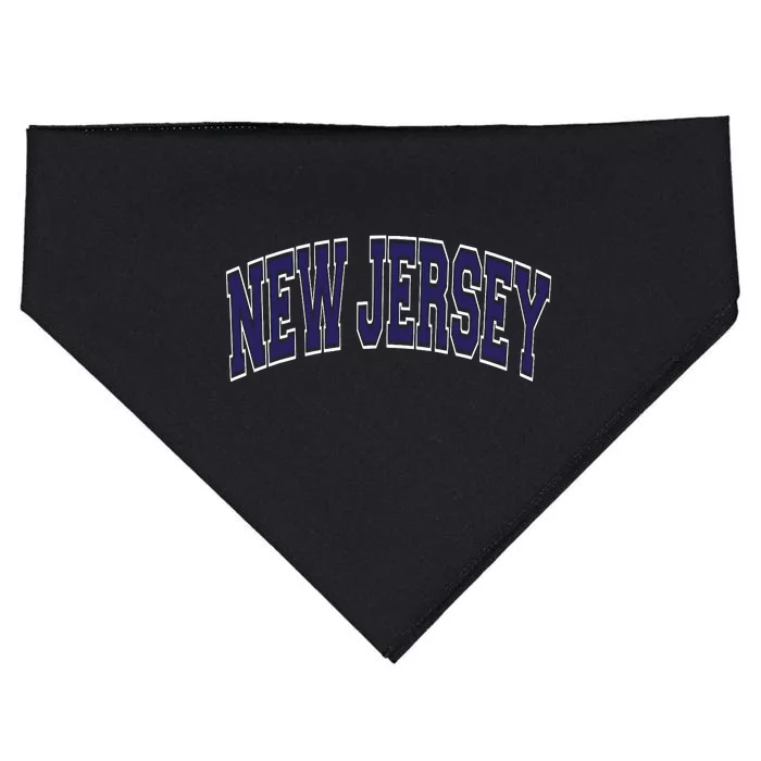 New Jersey Varsity Style Blue Text With White Outline USA-Made Doggie Bandana