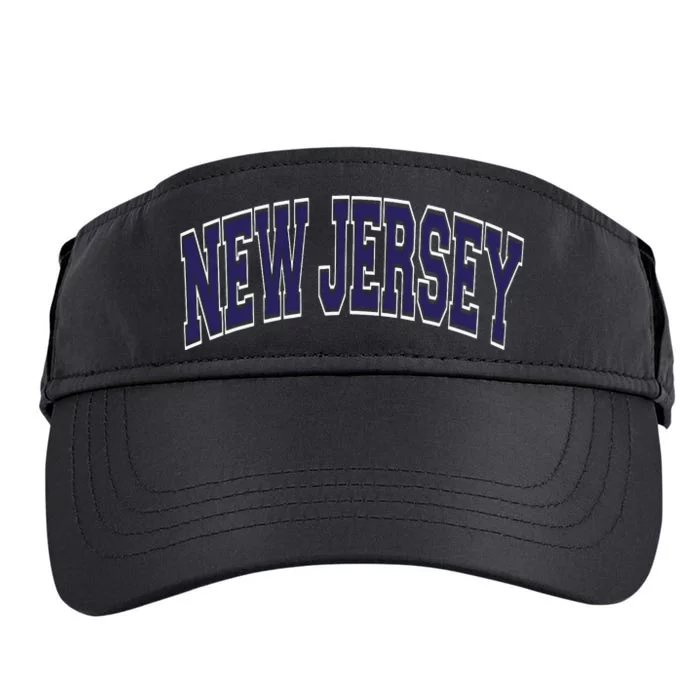 New Jersey Varsity Style Blue Text With White Outline Adult Drive Performance Visor