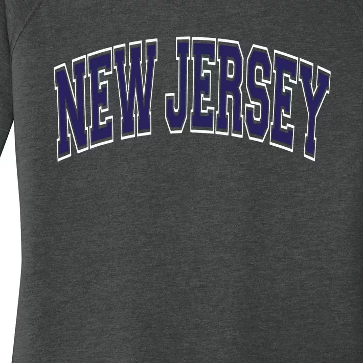 New Jersey Varsity Style Blue Text With White Outline Women's Perfect Tri Tunic Long Sleeve Shirt