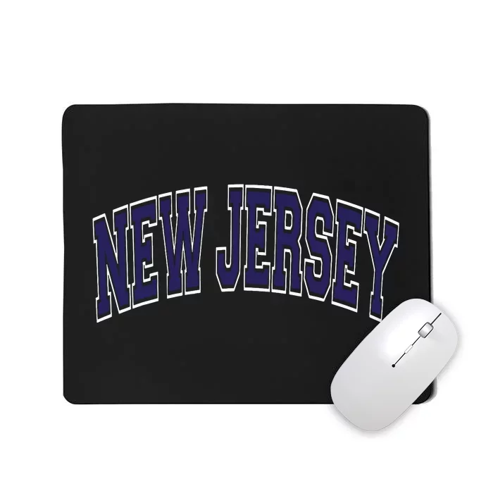 New Jersey Varsity Style Blue Text With White Outline Mousepad