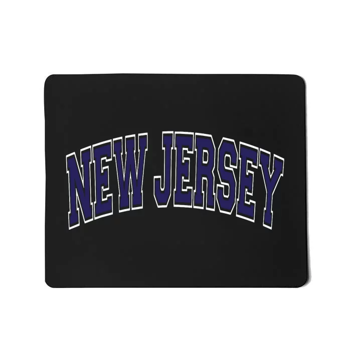 New Jersey Varsity Style Blue Text With White Outline Mousepad