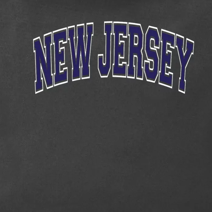 New Jersey Varsity Style Blue Text With White Outline Zip Tote Bag