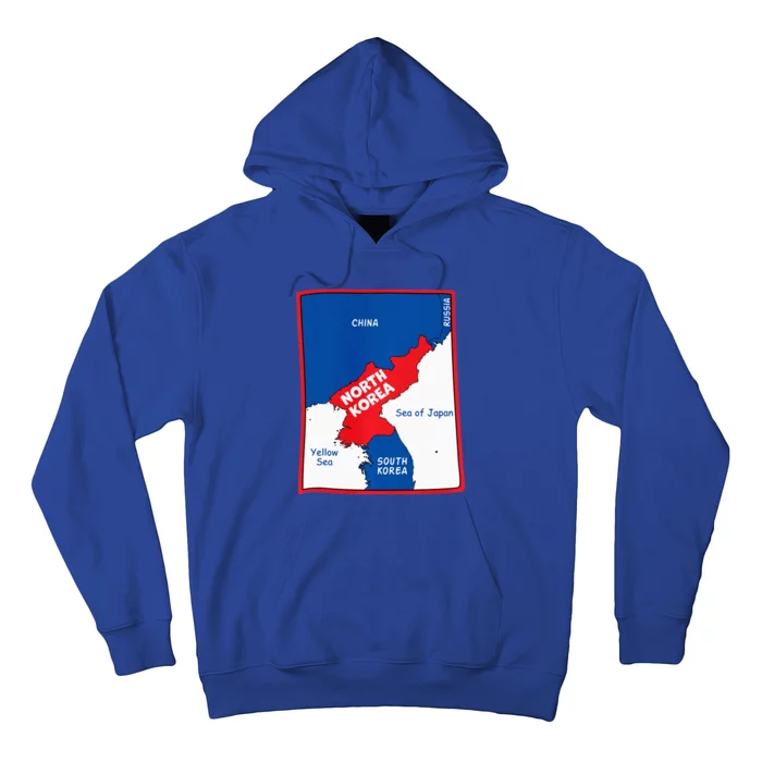 North Korea Map In Flag Colors. Surrounding Countries & Seas Hoodie