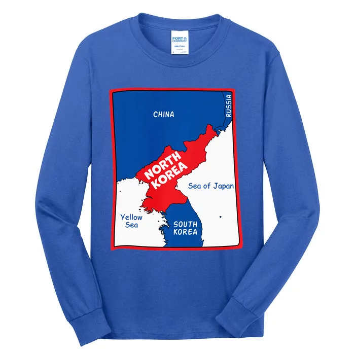 North Korea Map In Flag Colors. Surrounding Countries & Seas Tall Long Sleeve T-Shirt