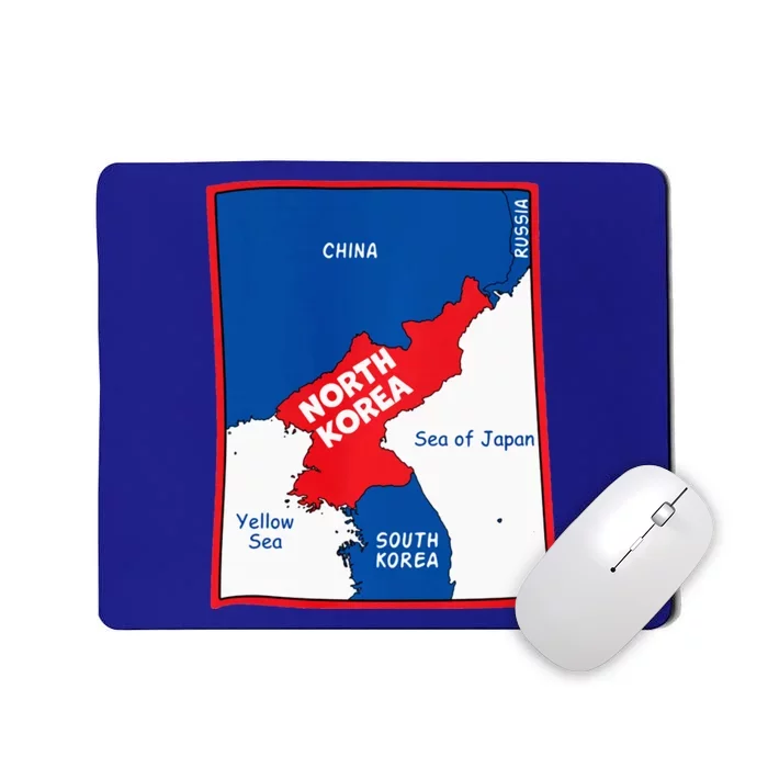 North Korea Map In Flag Colors. Surrounding Countries & Seas Mousepad