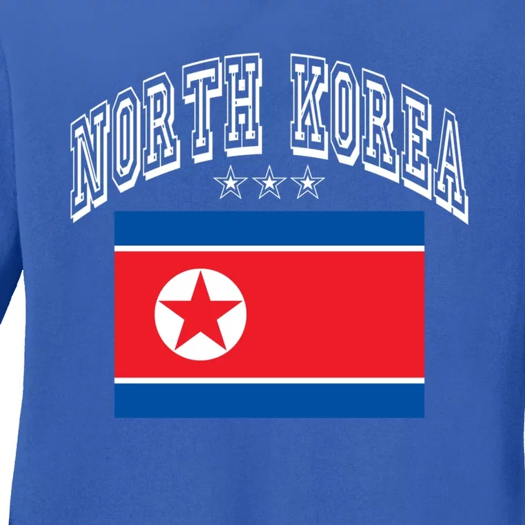 North Korea Patriotic Throwback Flag Souvenir Great Gift Ladies Long Sleeve Shirt