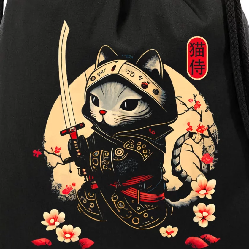 Ninja Kitten Warriors Japanese Samurai Cat Tattoo Kawaii Ninja Cat Drawstring Bag