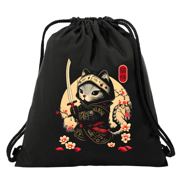 Ninja Kitten Warriors Japanese Samurai Cat Tattoo Kawaii Ninja Cat Drawstring Bag