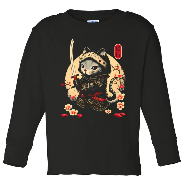 Ninja Kitten Warriors Japanese Samurai Cat Tattoo Kawaii Ninja Cat Toddler Long Sleeve Shirt