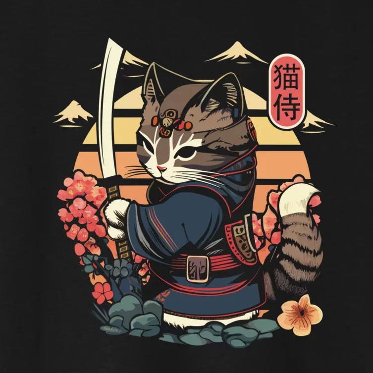 Ninja Kitten Warriors Japanese Samurai Cat Tattoo Kawaii Ninja Cat Women's Crop Top Tee