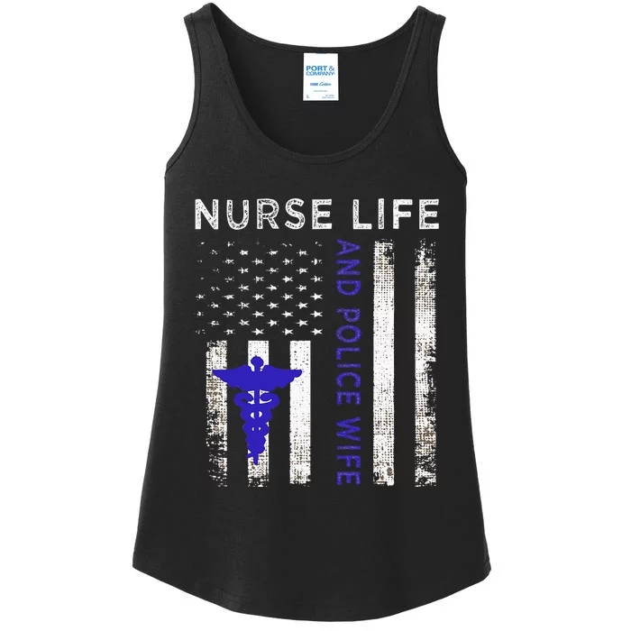 Nurse Life And Police Wife Vintage Flag American Gift Ladies Essential Tank