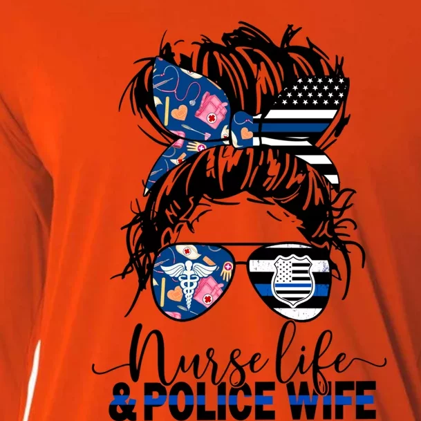 Nurse Life And Police Wifegiftmom Messy Bun Hair Gift Cooling Performance Long Sleeve Crew