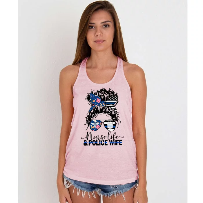 Nurse Life And Police Wifegiftmom Messy Bun Hair Gift Women's Knotted Racerback Tank