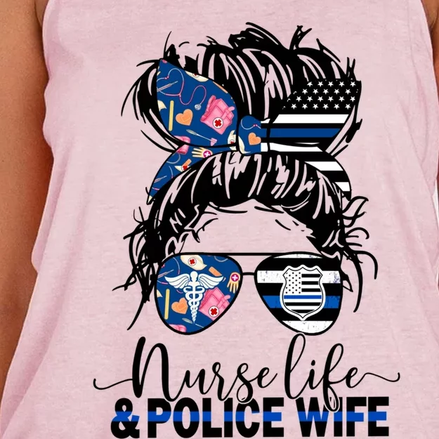 Nurse Life And Police Wifegiftmom Messy Bun Hair Gift Women's Knotted Racerback Tank