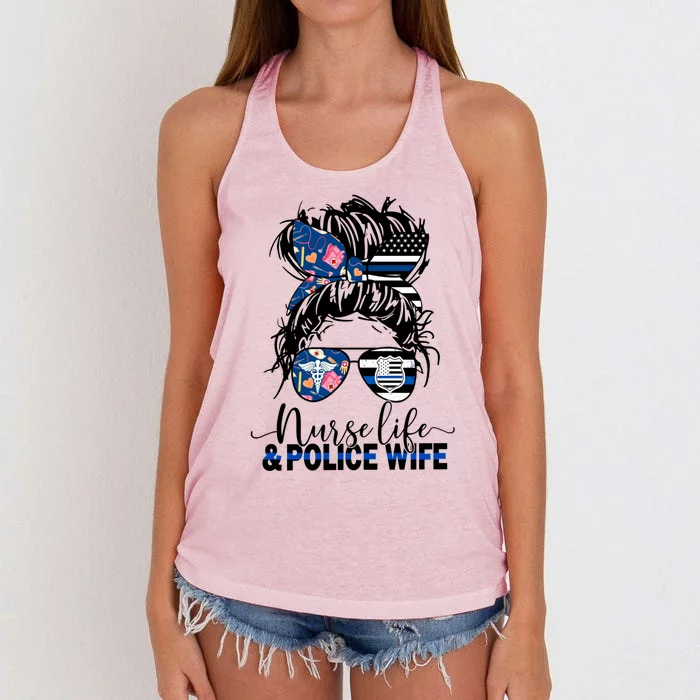 Nurse Life And Police Wifegiftmom Messy Bun Hair Gift Women's Knotted Racerback Tank