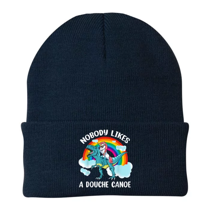 Nobody Likes A Douche Canoe Rainbow Unicorn Riding Dinosaur Knit Cap Winter Beanie